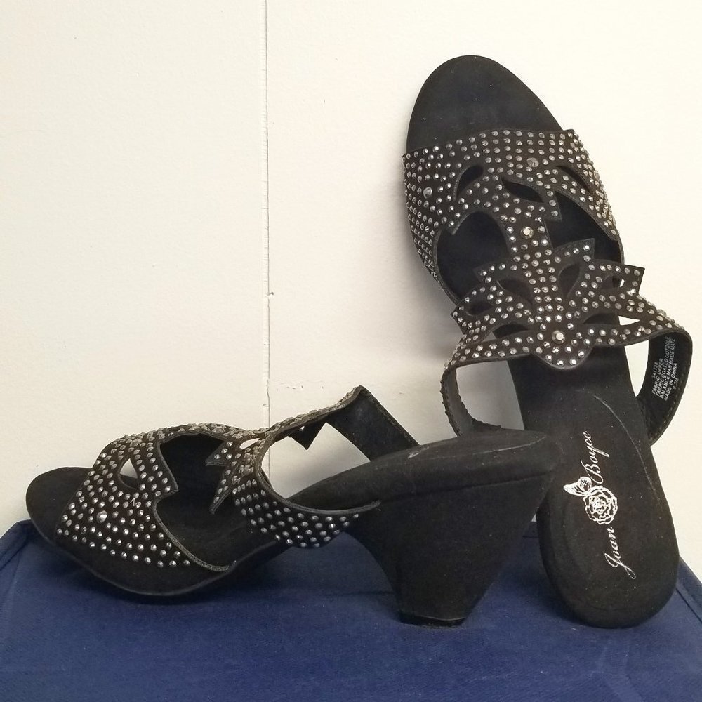 Joan Boyce Blk w/ Silv Bling Wedge Sandal, Sz 9.5, NWT